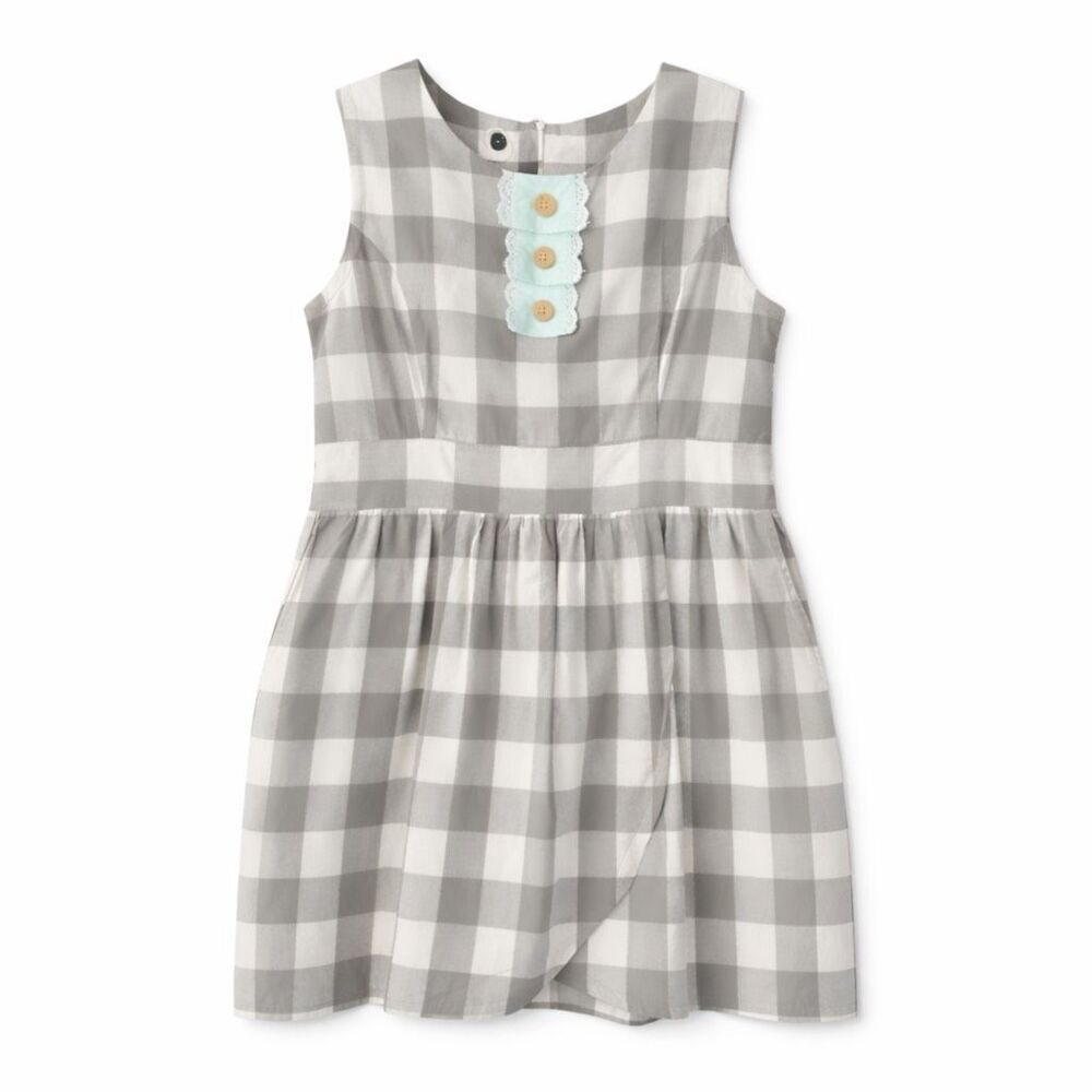 Knitted Dove Babydoll Dress Plaid Cotton Gray Cottagecore Romantic Women L